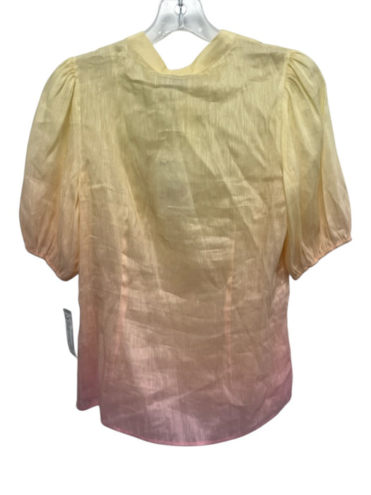 Christy Lynn Size 2 Yellow & Pink Linen & Silk Short Sleeve Floral Cutout Top Yellow & Pink / 2