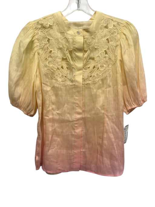 Christy Lynn Size 2 Yellow & Pink Linen & Silk Short Sleeve Floral Cutout Top Yellow & Pink / 2