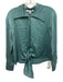 Secret Mission Size XS Teal Green Silk Long Sleeve Front Tie Buttons Collar Top Teal Green / XS