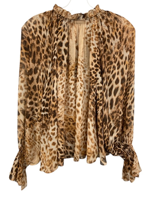 Secret Mission Size L Beige & Brown Silk Long puff sleeve Animal Print Top Beige & Brown / L