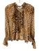 Secret Mission Size L Beige & Brown Silk Long puff sleeve Animal Print Top Beige & Brown / L