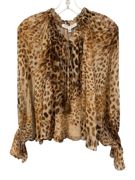 Secret Mission Size S Beige & Brown Silk Long puff sleeve Animal Print Top Beige & Brown / S