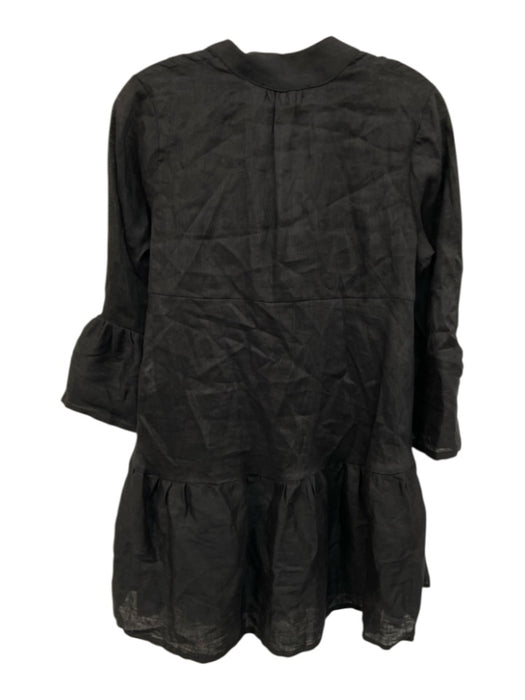 Sabbia Di Lino Size XS Black Linen 3/4 Bell Sleeve 1/2 Button Pleated Dress Black / XS