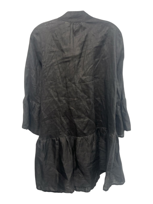 Sabbia Di Lino Size S Black Linen 3/4 Bell Sleeve 1/2 Button Pleated Dress Black / S