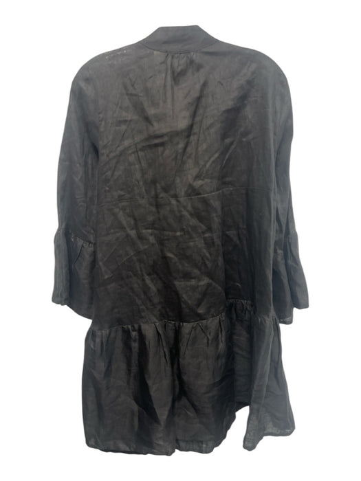 Sabbia Di Lino Size S Black Linen 3/4 Bell Sleeve 1/2 Button Pleated Dress Black / S