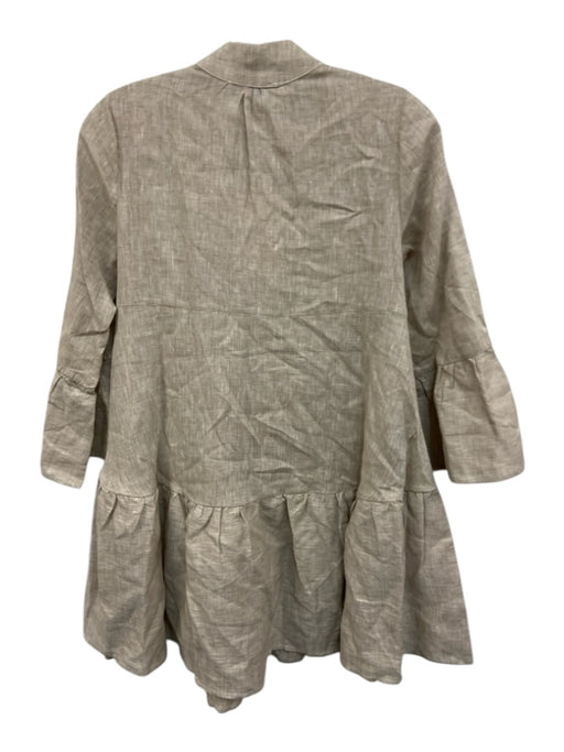 Sabbia Di Lino Size XS Gray Beige Linen 3/4 Bell Sleeve 1/2 Button Pleated Dress Gray Beige / XS