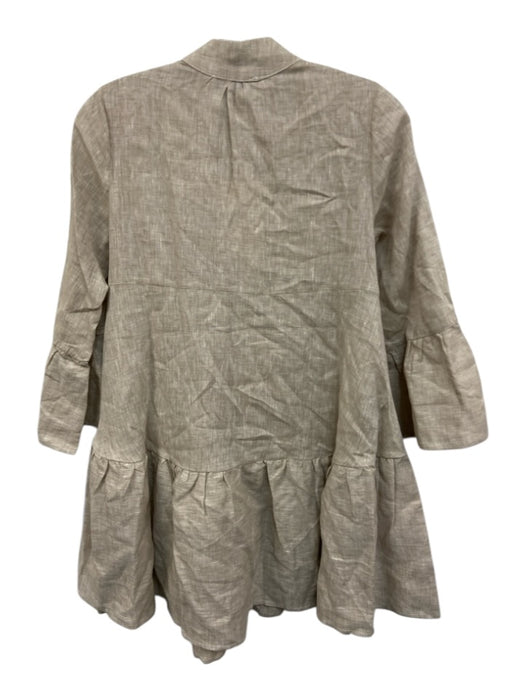 Sabbia Di Lino Size XS Gray Beige Linen 3/4 Bell Sleeve 1/2 Button Pleated Dress Gray Beige / XS
