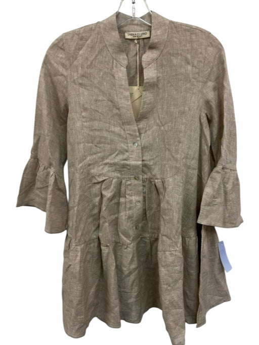 Sabbia Di Lino Size XS Gray Beige Linen 3/4 Bell Sleeve 1/2 Button Pleated Dress Gray Beige / XS