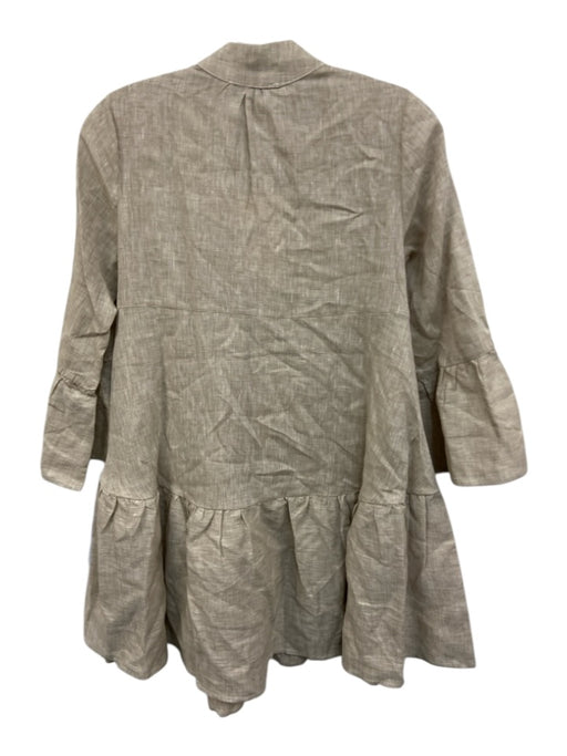 Sabbia Di Lino Size L Gray Beige Linen 3/4 Bell Sleeve 1/2 Button Pleated Dress Gray Beige / L