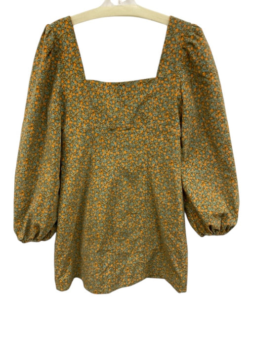 Free People Size 4 Green, Blue, Orange Cotton Velvet Floral Print Mini Dress Green, Blue, Orange / 4