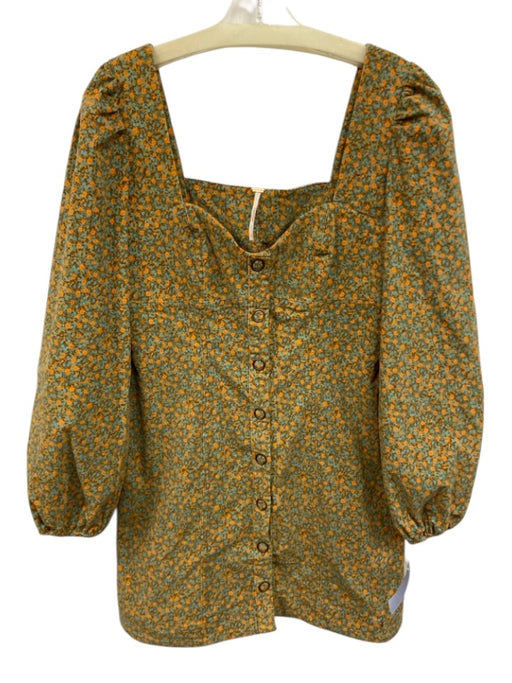 Free People Size 4 Green, Blue, Orange Cotton Velvet Floral Print Mini Dress Green, Blue, Orange / 4