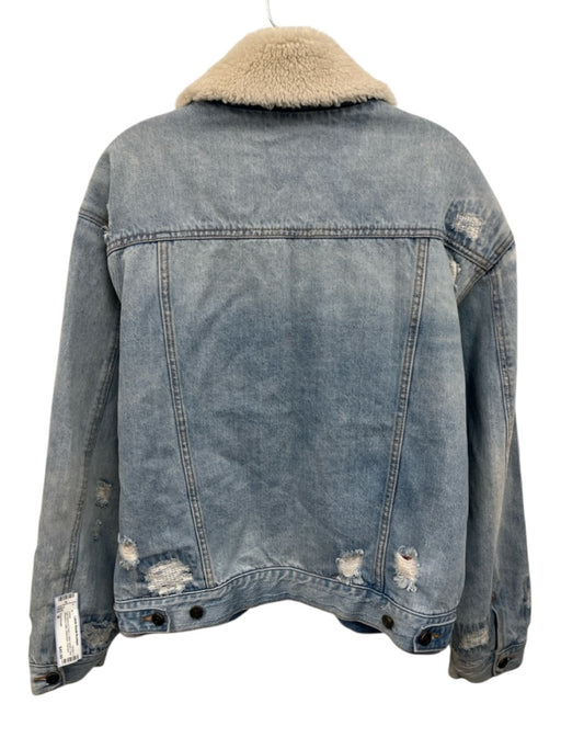 Free People Size M Light Wash & Cream Cotton Denim Faux Shearling Collar Jacket Light Wash & Cream / M
