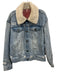 Free People Size M Light Wash & Cream Cotton Denim Faux Shearling Collar Jacket Light Wash & Cream / M