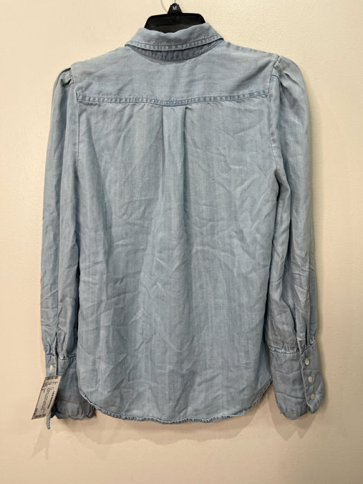 Frame Size S Chambray Tencel Collared Long Sleeve Scalloped Detail Button up Top