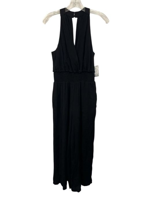 By Anthropologie Size M Black Viscose Sleeveless V Neck Elastic Waist Jumpsuit Black / M