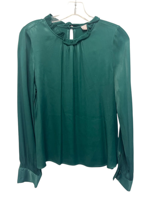 Rachel Parcell Size S Deep Green Viscose Satin Keyhole Back Long Sleeve Top Deep Green / S
