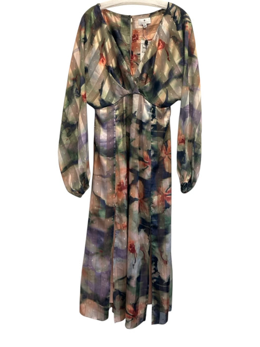 Socialite Size M Green Multi Poly Blend V Neck Swiss Dot Long Sleeve Dress Green Multi / M