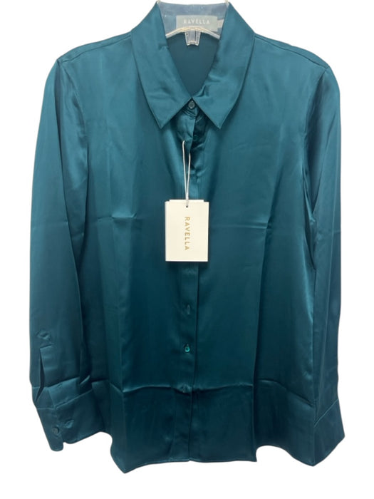 Ravella Size S/4 Green Silk Long Sleeve Satin Top Green / S/4