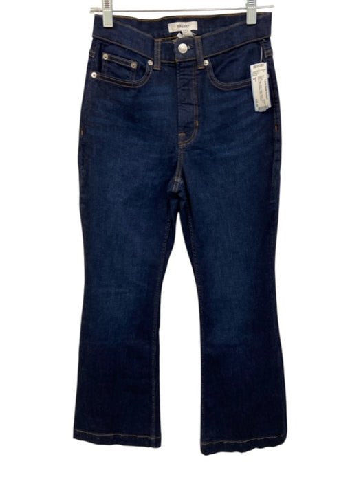Spanx Size 8 Dark Wash Cotton Blend Zip & Button Whiskering Flare Pockets Jeans Dark Wash / 8