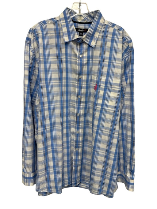 Johnnie O Size XXL Blue & White Cotton Plaid Button Up Men's Long Sleeve Shirt Blue & White / XXL