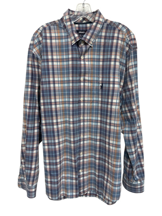 Johnnie O Size XXL Gray & Orange Cotton Plaid Button Up Men's Long Sleeve Shirt Gray & Orange / XXL