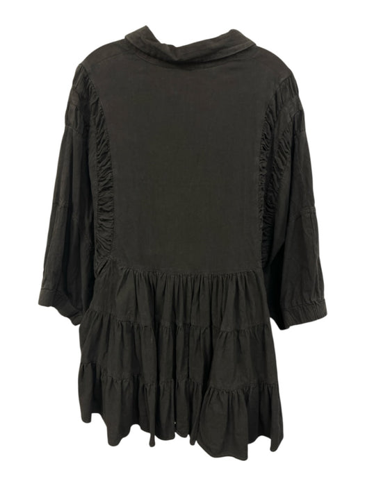 Free People Size M Black Cotton 3/4 Dolman Sleeve 1/2 Zip Gathered Detail Dress Black / M