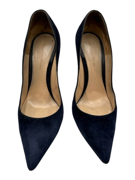 Gianvito Rossi Shoe Size 38.5 Navy Blue Leather Upper Suede Pointed Toe Pumps Navy Blue / 38.5