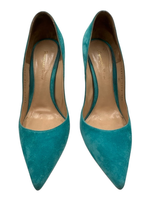 Gianvito Rossi Shoe Size 38.5 Aquamarine Blue Leather Upper Suede Stiletto Pumps Aquamarine Blue / 38.5