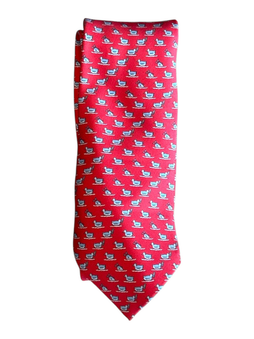 Hermes Red & Blue Silk Ducks Men's Ties Red & Blue