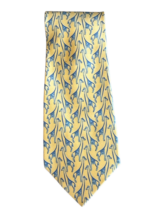 Salvatore Ferragamo Yellow & Blue Silk Giraffes Men's Ties Yellow & Blue