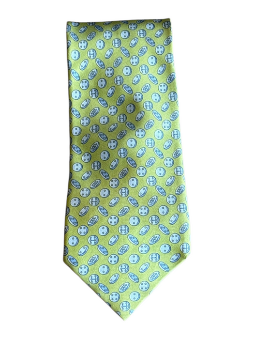 Hermes Green & Blue Silk Buttons Men's Ties Green & Blue
