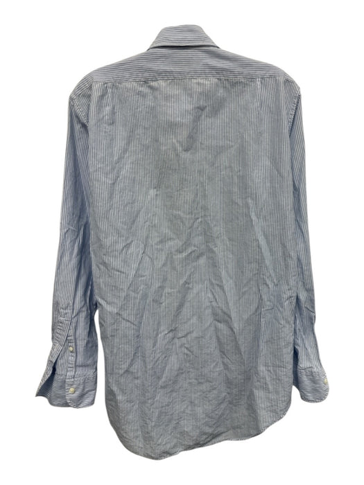 Sid Mashburn Size M Blue & White Linen Blend Striped Button up Long Sleeve Shirt Blue & White / M