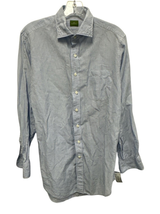 Sid Mashburn Size M Blue & White Linen Blend Striped Button up Long Sleeve Shirt Blue & White / M