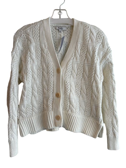 Madewell Size Medium White Cotton V Neck Front Button Closure Knit Cardigan White / Medium