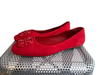 Tory Burch Shoe Size 9.5 Red Suede Logo Flat Square Toe Shoes Red / 9.5