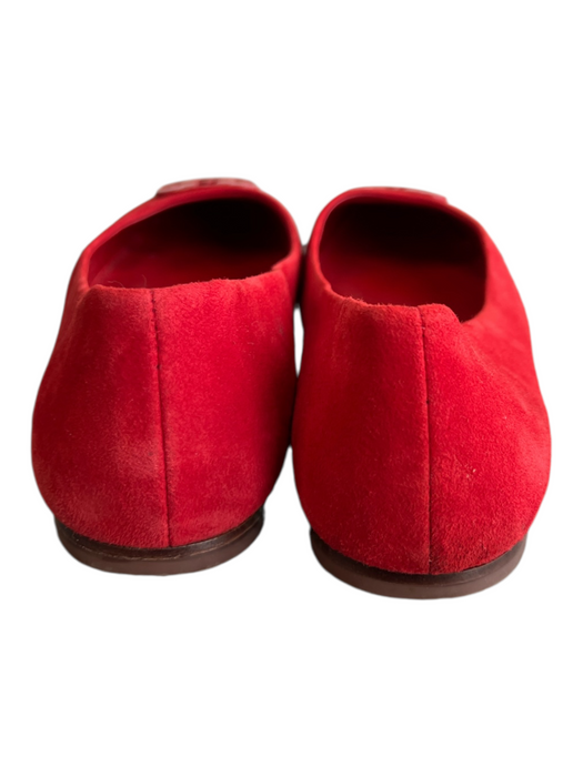 Tory Burch Shoe Size 9.5 Red Suede Logo Flat Square Toe Shoes Red / 9.5