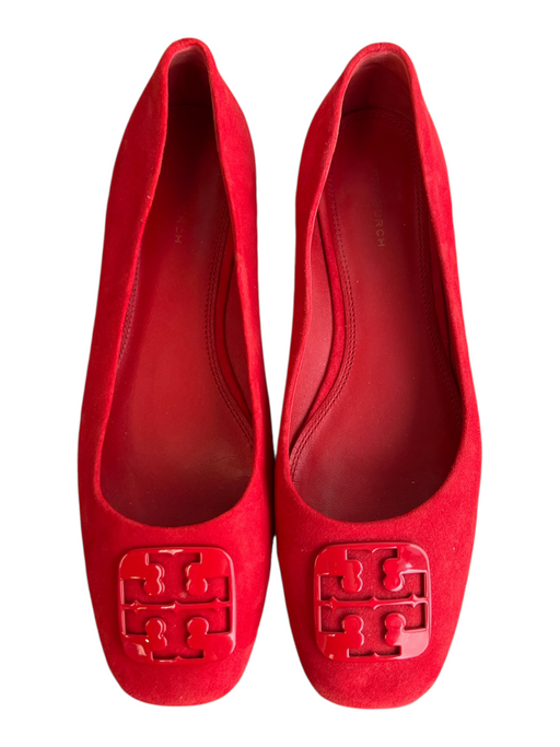 Tory Burch Shoe Size 9.5 Red Suede Logo Flat Square Toe Shoes Red / 9.5