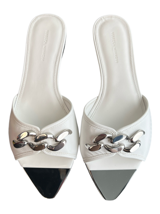 Rebecca Minkoff Shoe Size 10 White & Silver Wax Calfskin Flat Mule Shoes White & Silver / 10
