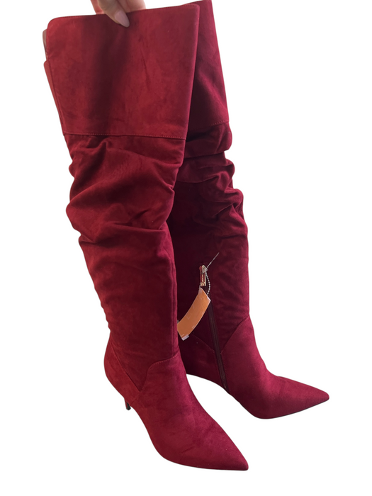 Jessica Simpson Shoe Size 10 Cranberry Faux Suede High Heel Ruched Boots Cranberry / 10