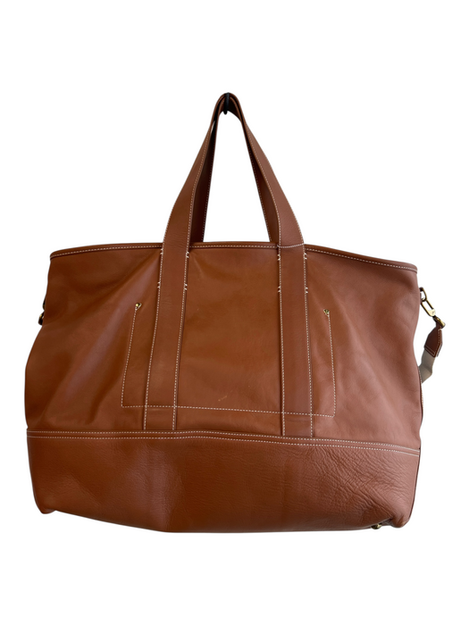 J Crew Brown Leather Contrast Stitch 2 handles Shoulder Strap Top Zip Bag Brown / XL