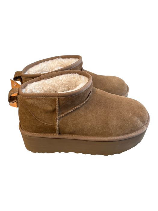 Ugg Shoe Size 9 Light Brown Suede Fleece Lined Platform Ankle High Booties Light Brown / 9