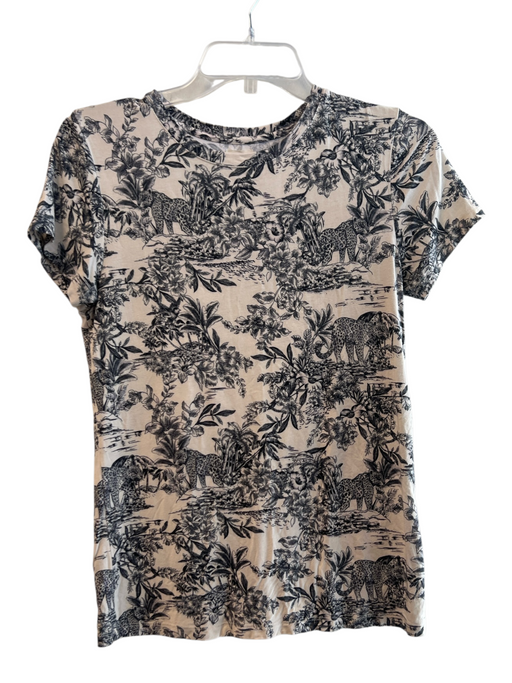 L'agence Size Large Cream & Navy Rayon Blend Short Sleeve Safari Print Top Cream & Navy / Large