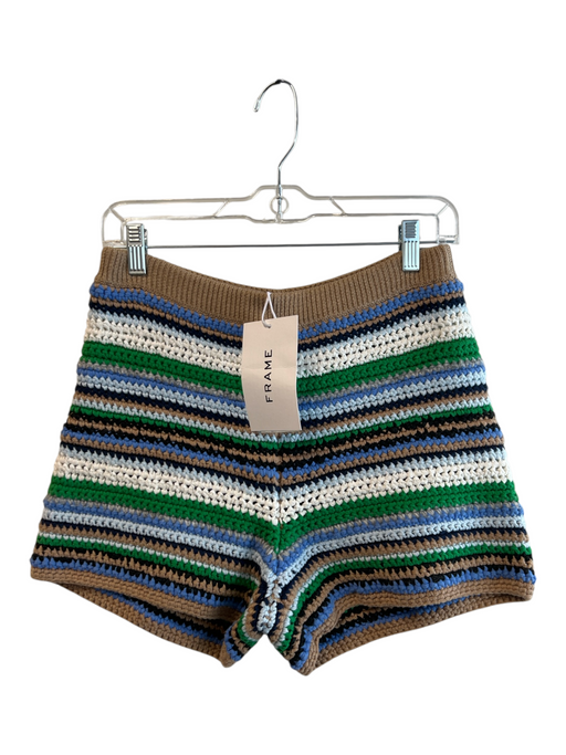 Frame Size Small Blue & Multi Cotton Blend Knit Striped Pull On Shorts Blue & Multi / Small