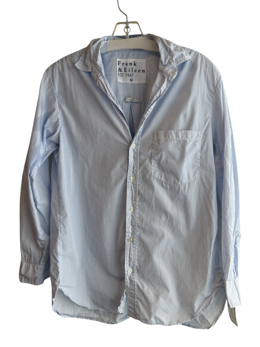 Frank & Eileen Size XS Blue & White Cotton Striped Button Down Collared Top Blue & White / XS