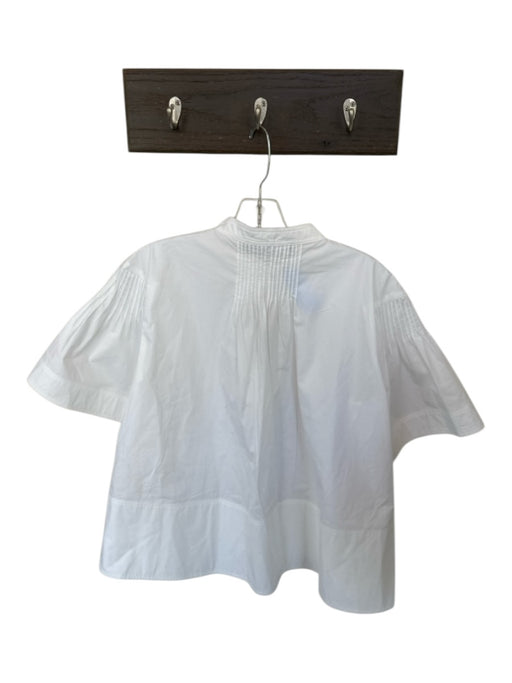 Proenza Schouler Size 10 White Cotton Pleats Button Neck Short Sleeve Top White / 10