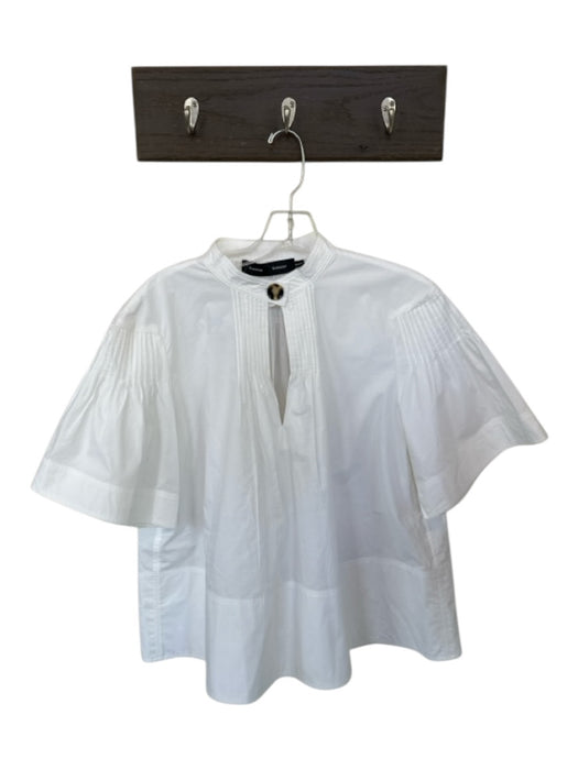 Proenza Schouler Size 10 White Cotton Pleats Button Neck Short Sleeve Top White / 10