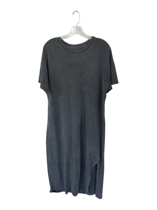 Le Bon Shoppe Size L Charcoal Cotton Maxi Short Sleeve slit Dress Charcoal / L