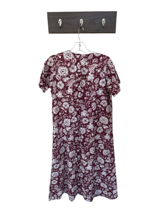 Lekha Size L Maroon & White Button Up Floral Short Sleeve Dress Maroon & White / L