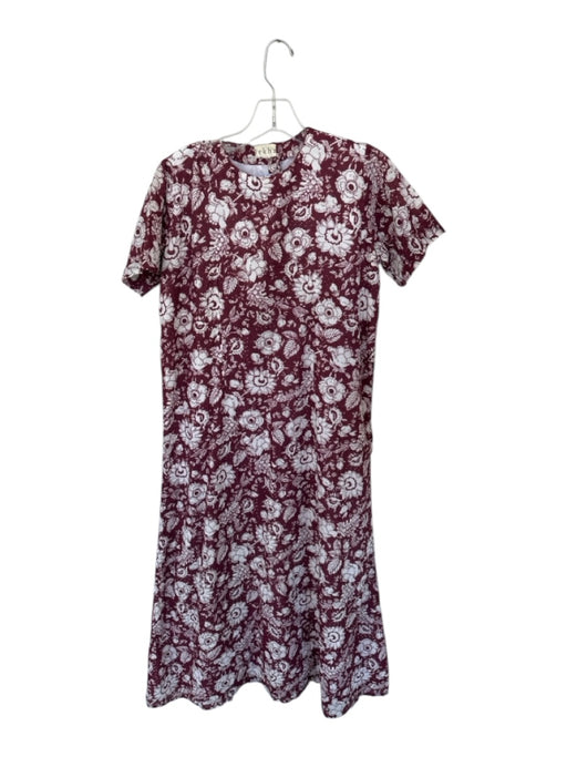Lekha Size L Maroon & White Button Up Floral Short Sleeve Dress Maroon & White / L
