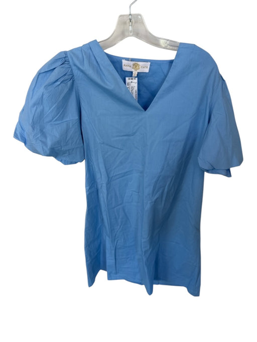 Anna Cate Size S Sky Blue Cotton Short Balloon Sleeve V Neck Dress Sky Blue / S